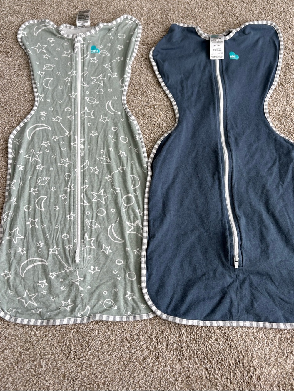Swaddleme Infant Sleep Sack - Green Moon Print & Navy (2-Pack)